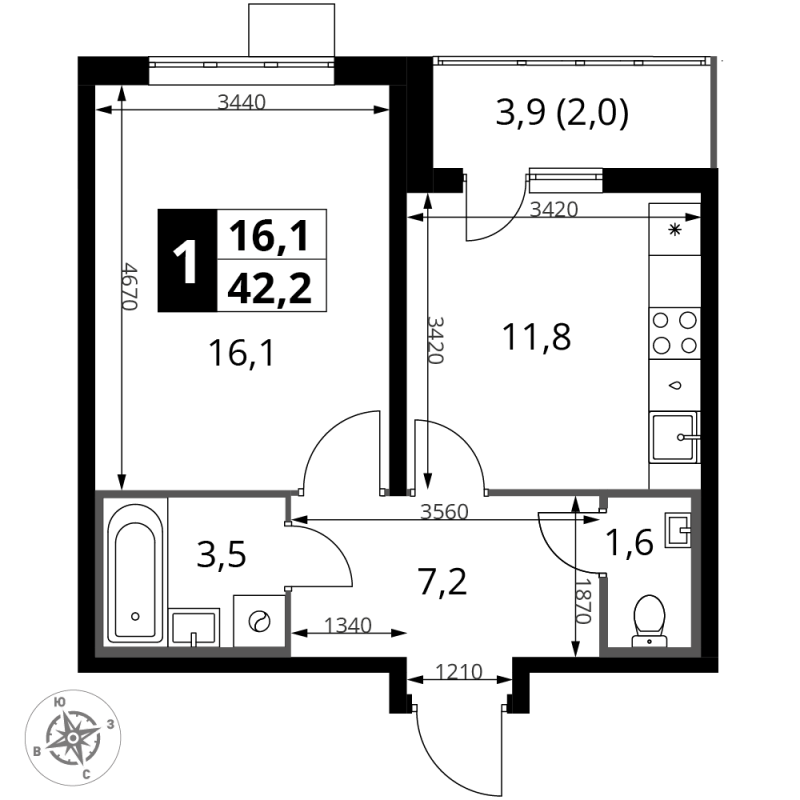 1 ккв 42,2 м²