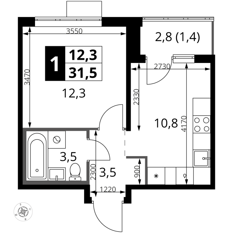 1 ккв 31,5 м²