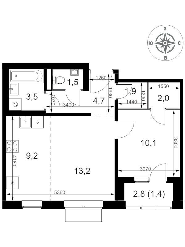 2 ккв (Евро) 47,5 м²