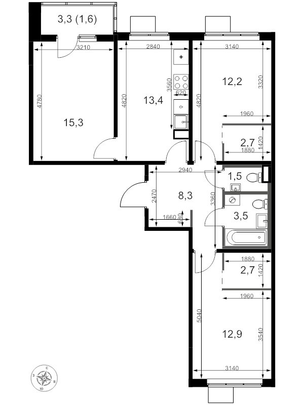 3 ккв 75 м²