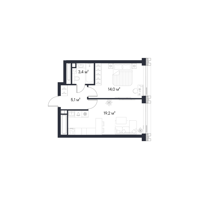 2 ккв (Евро) 41,7 м²