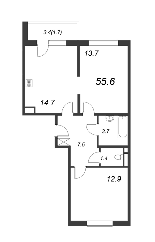 2 ккв 55,3 м²
