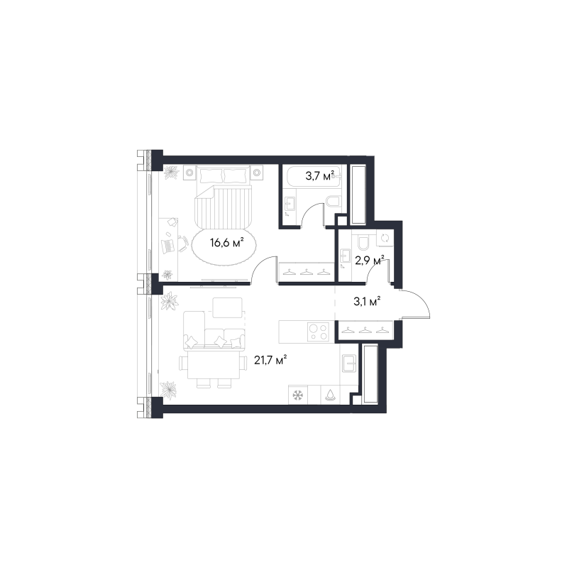 2 ккв (Евро) 48 м²
