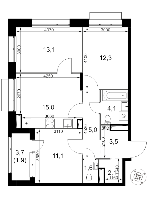 3 ккв 69,7 м²