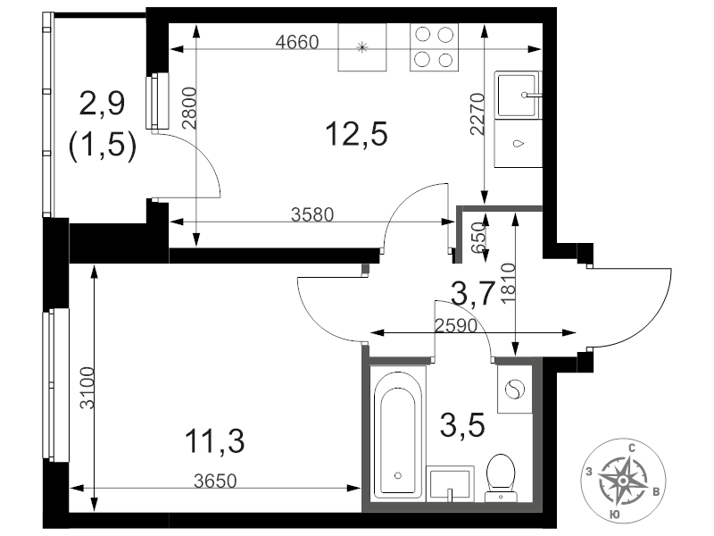 1 ккв 33,1 м²