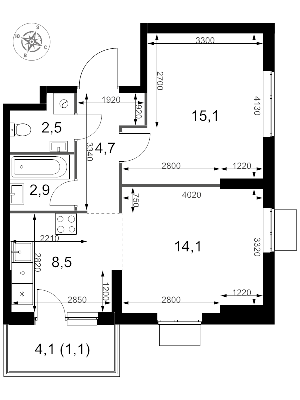 2 ккв (Евро) 48,9 м²