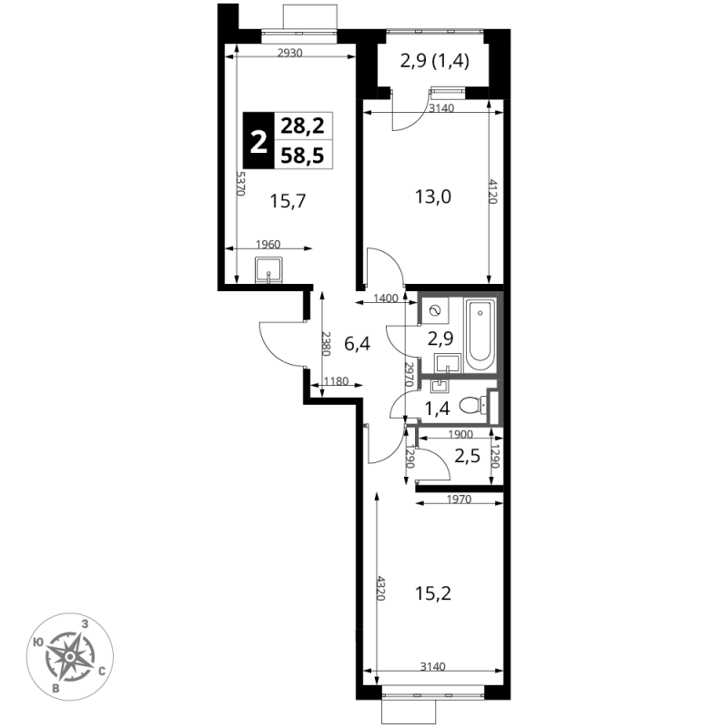 3 ккв (Евро) 58,5 м²