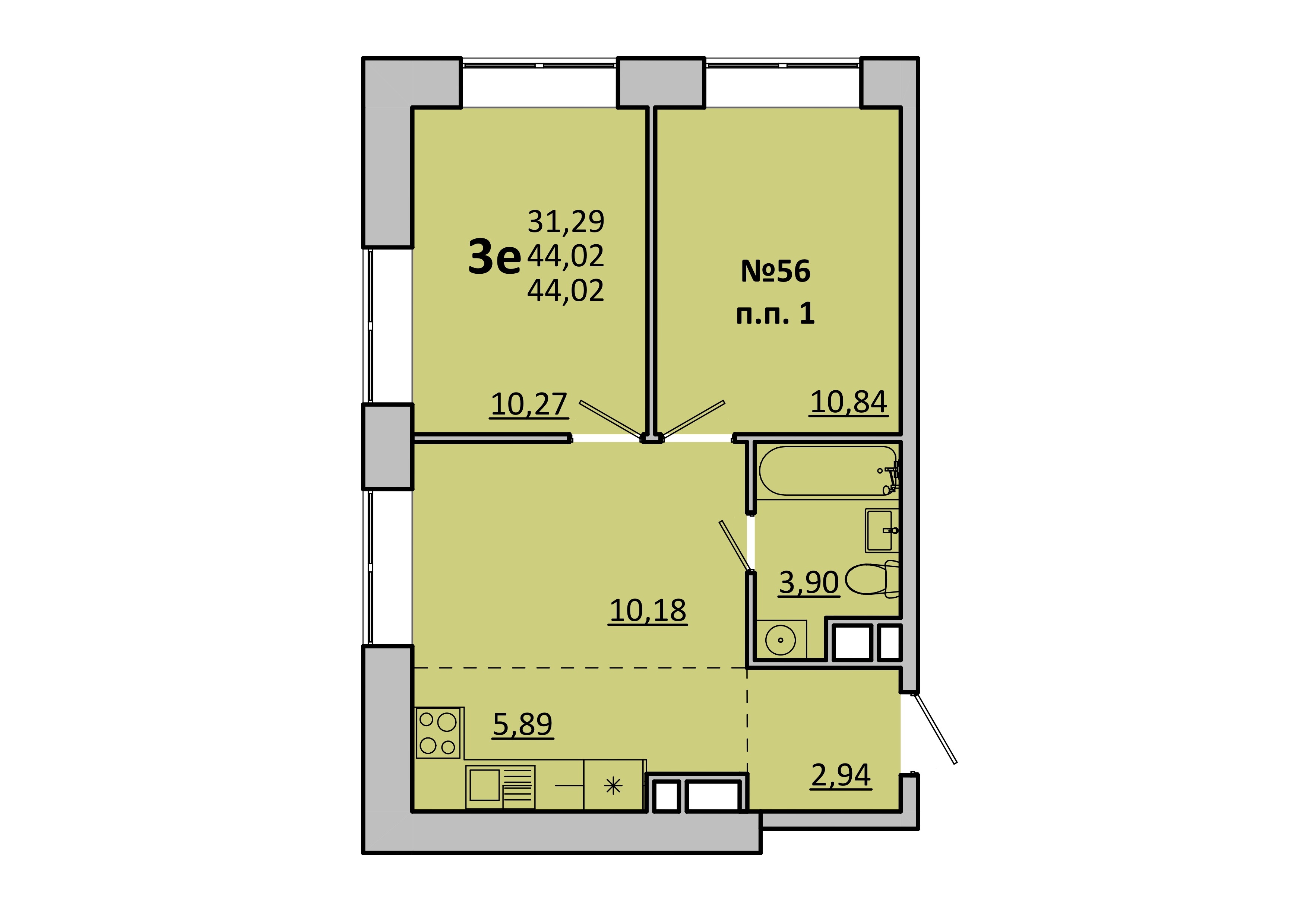 3 ккв (Евро) 44 м²