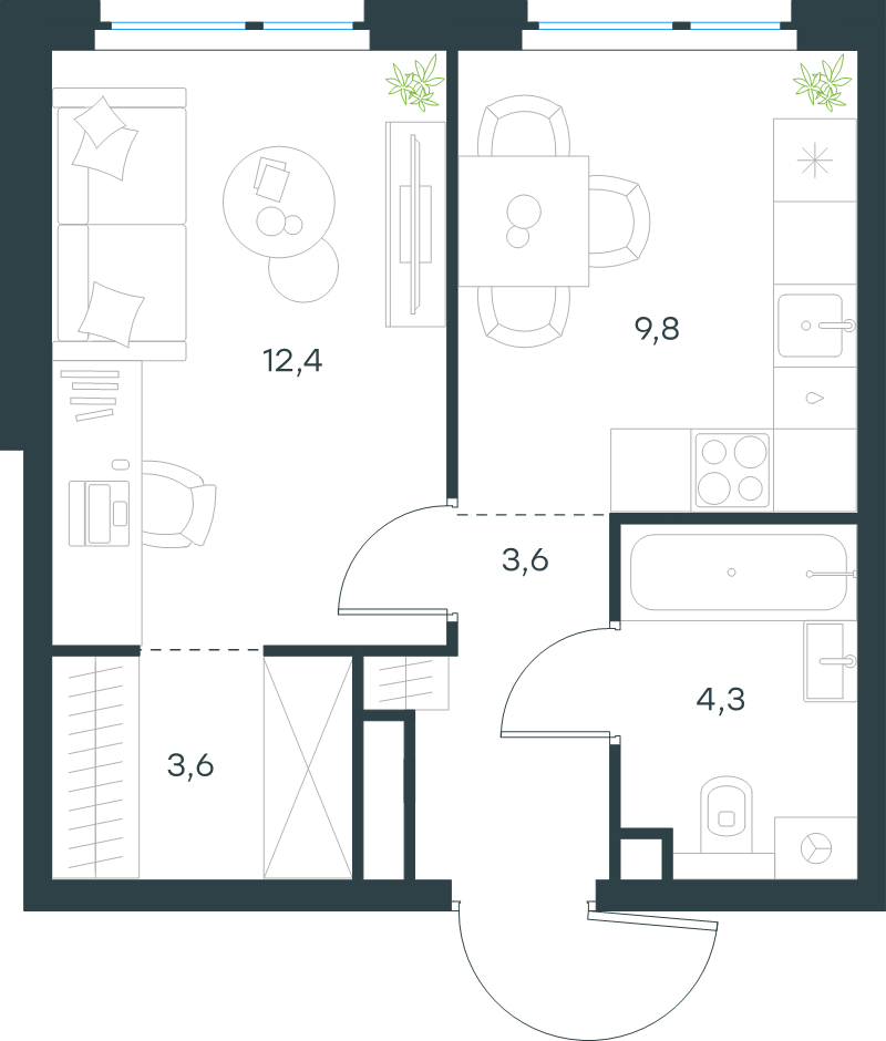 1 ккв 33,7 м²