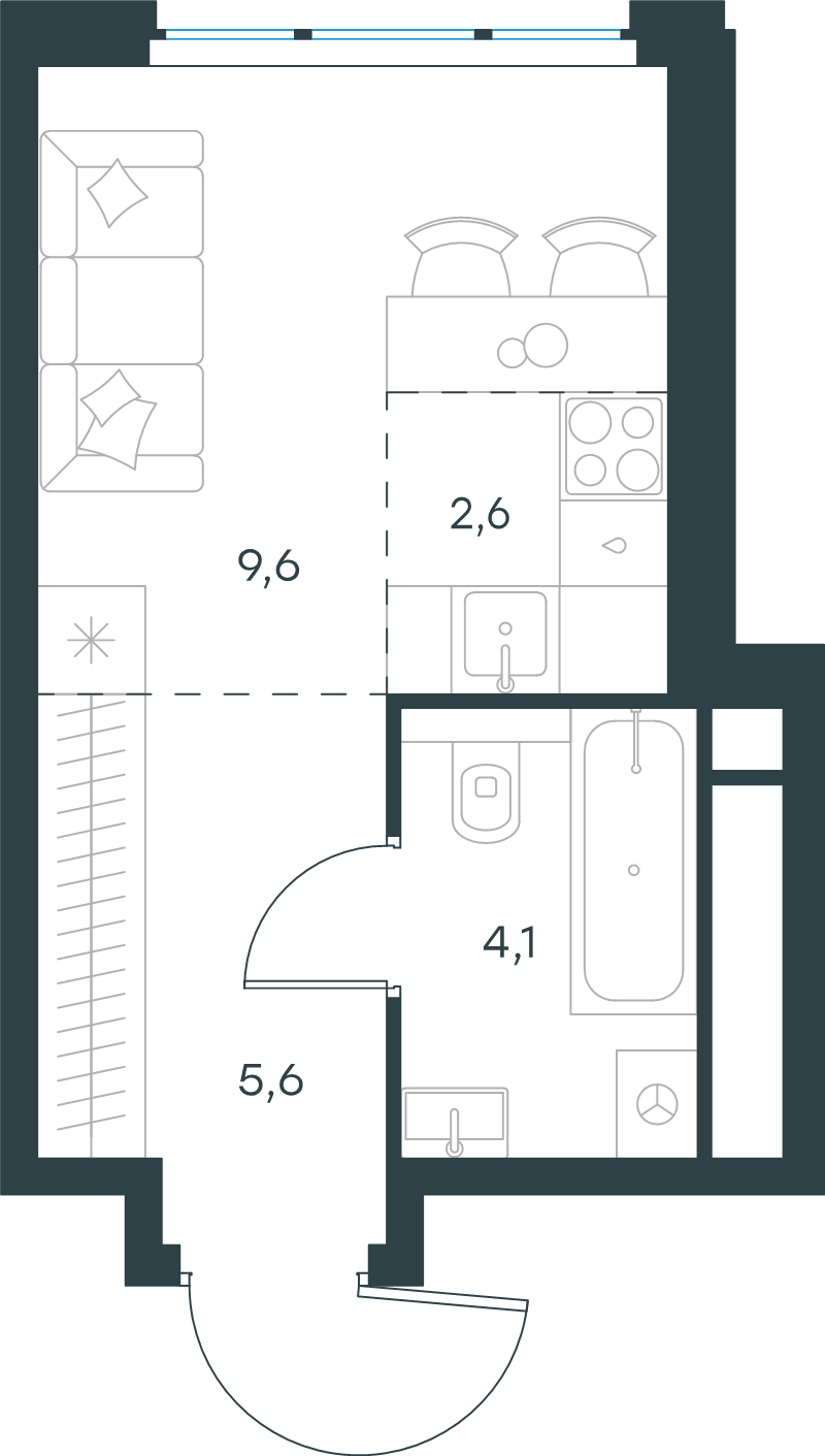 Студия 21,9 м²