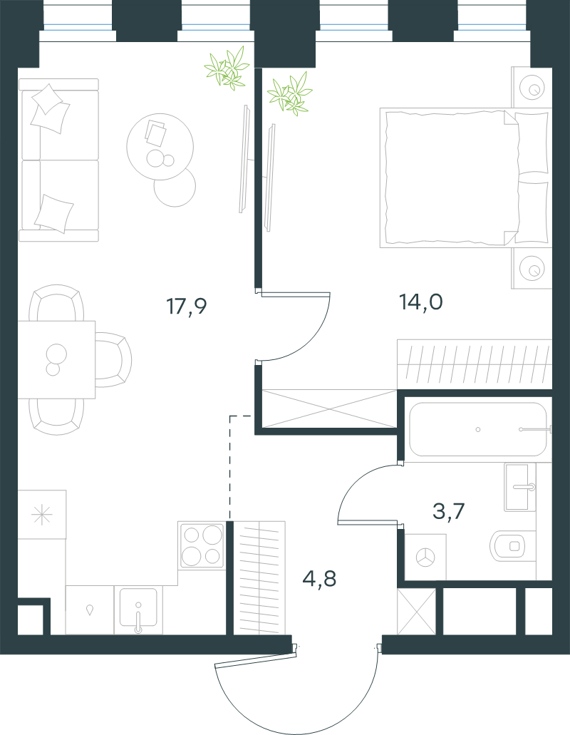 2 ккв (Евро) 40,4 м²