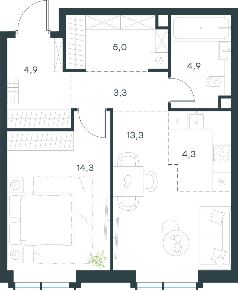 2 ккв (Евро) 50 м²