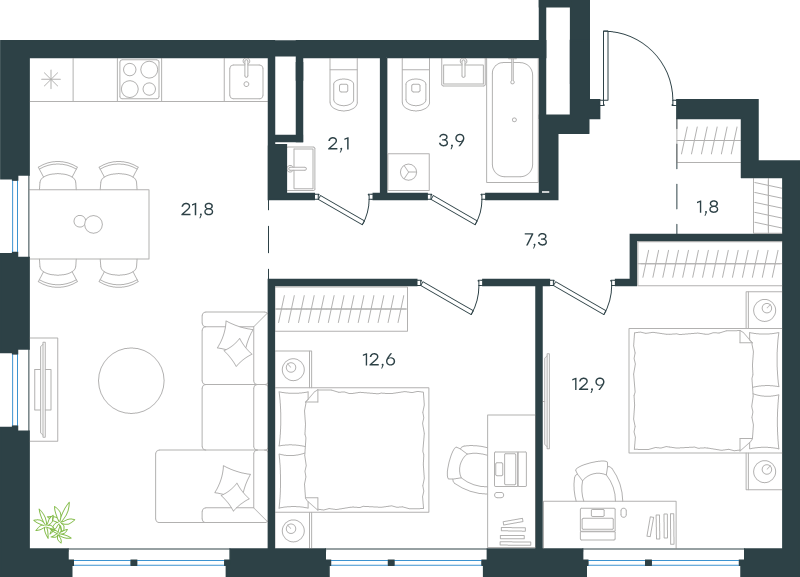 3 ккв (Евро) 62,4 м²