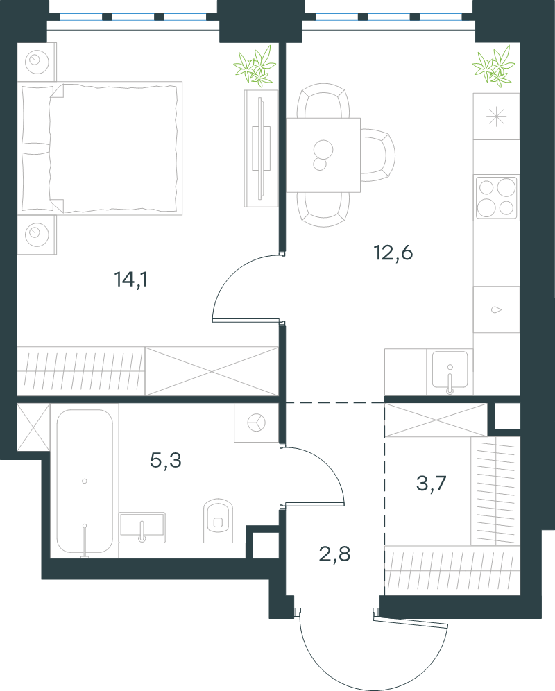 1 ккв 38,5 м²