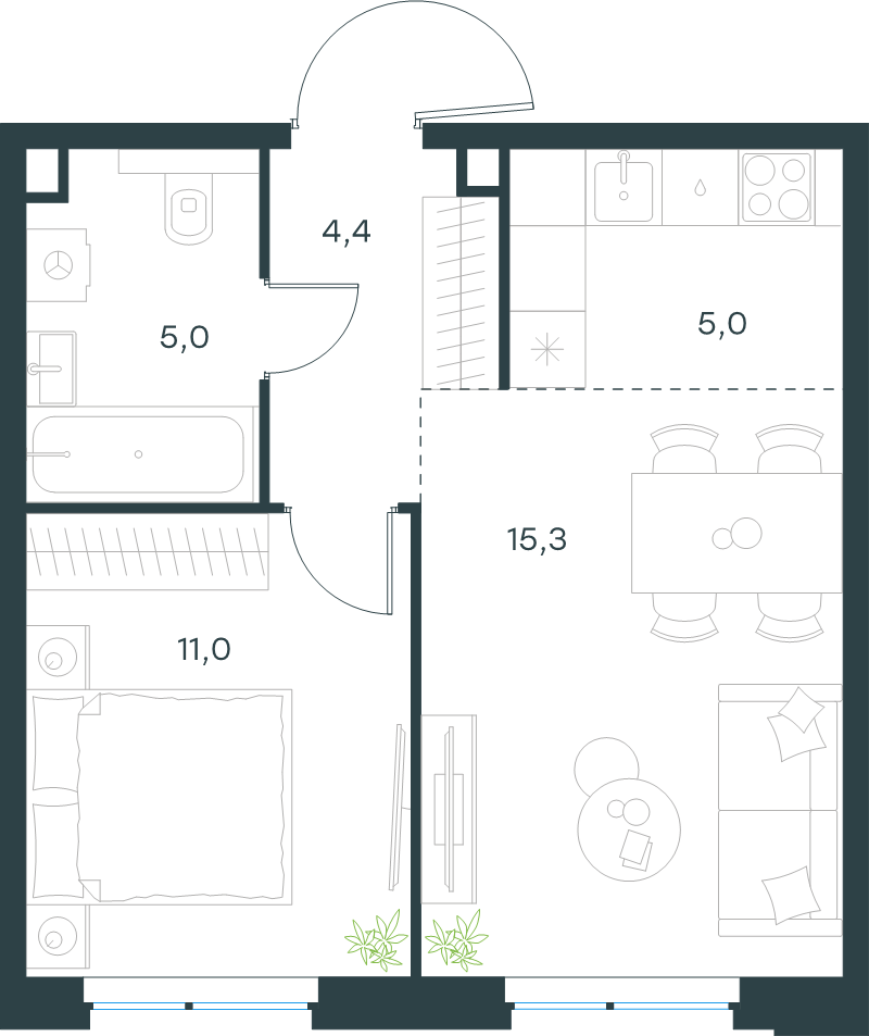 2 ккв (Евро) 40,7 м²