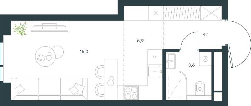 Студия 28,6 м²