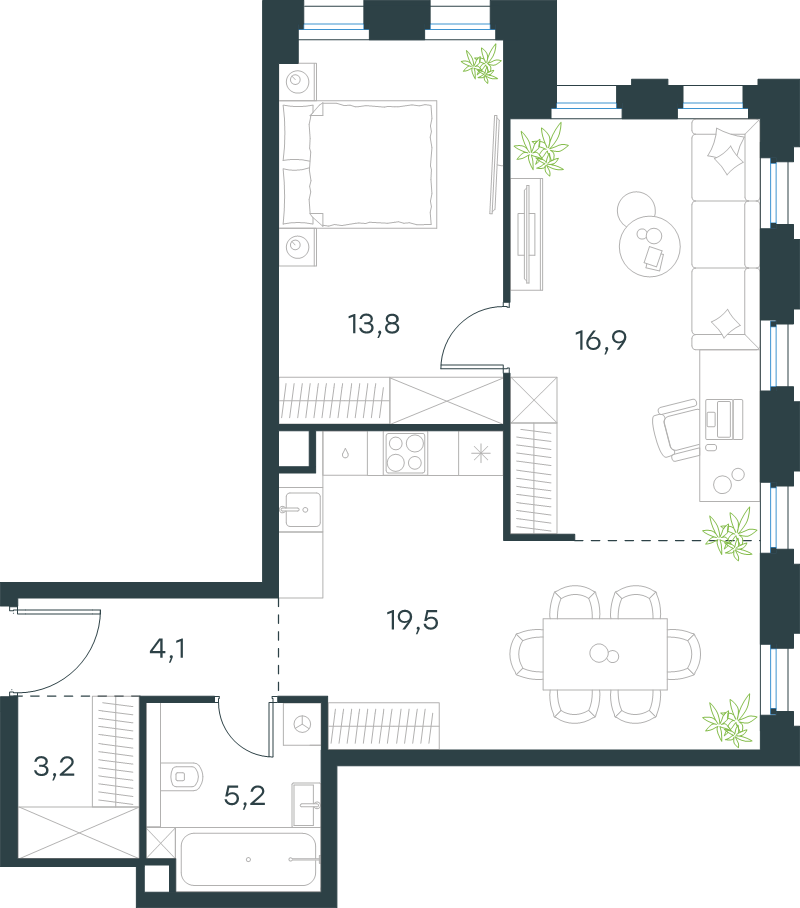 3 ккв (Евро) 62,7 м²