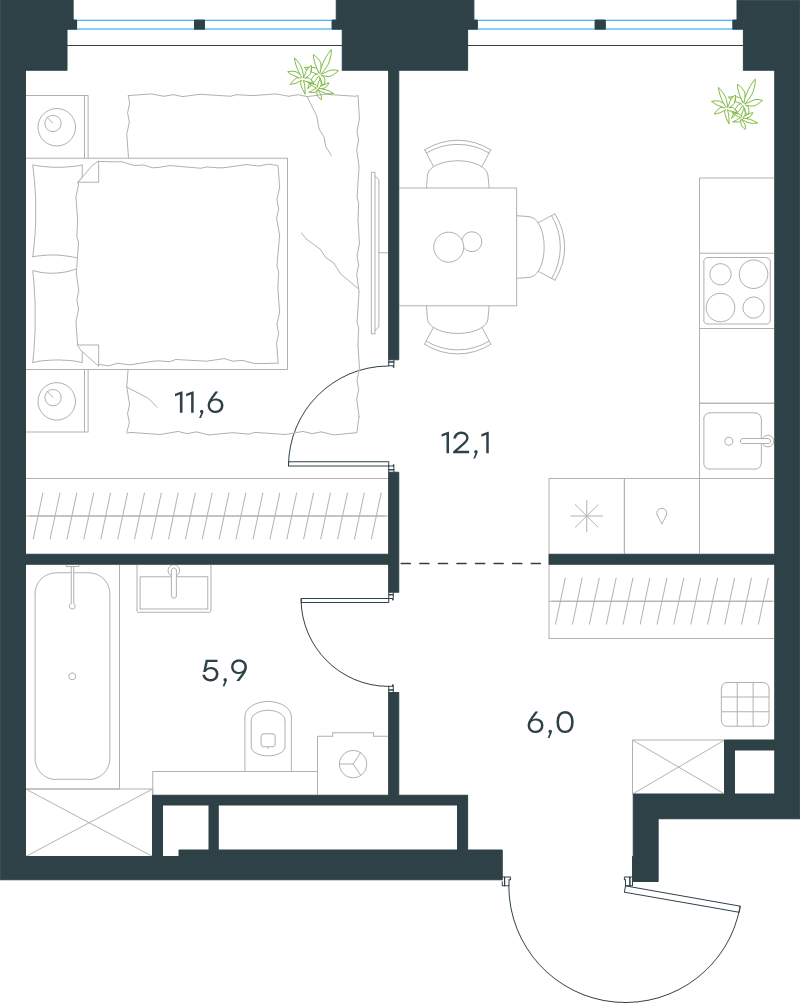 1 ккв 35,6 м²