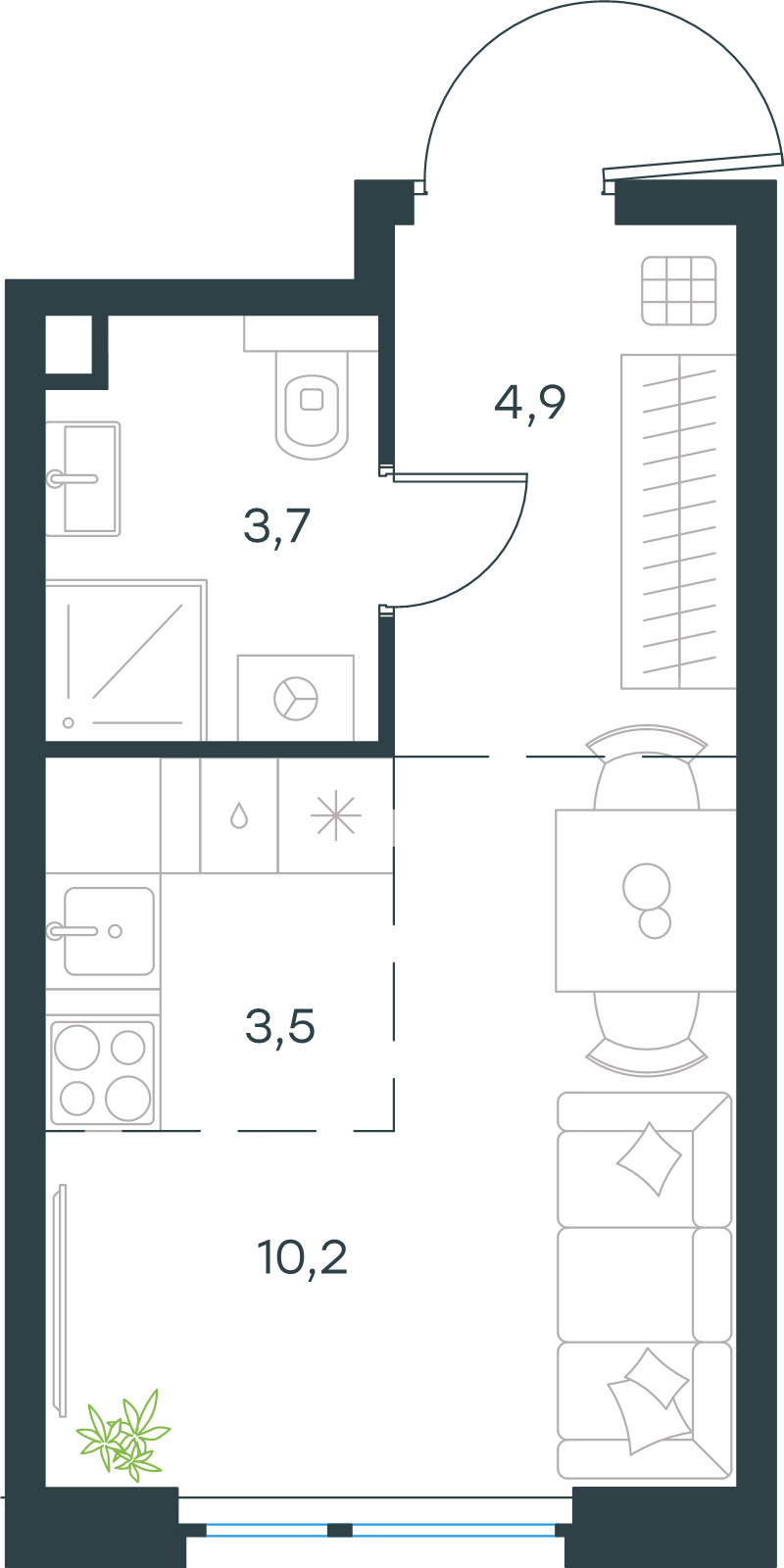 Студия 22,3 м²