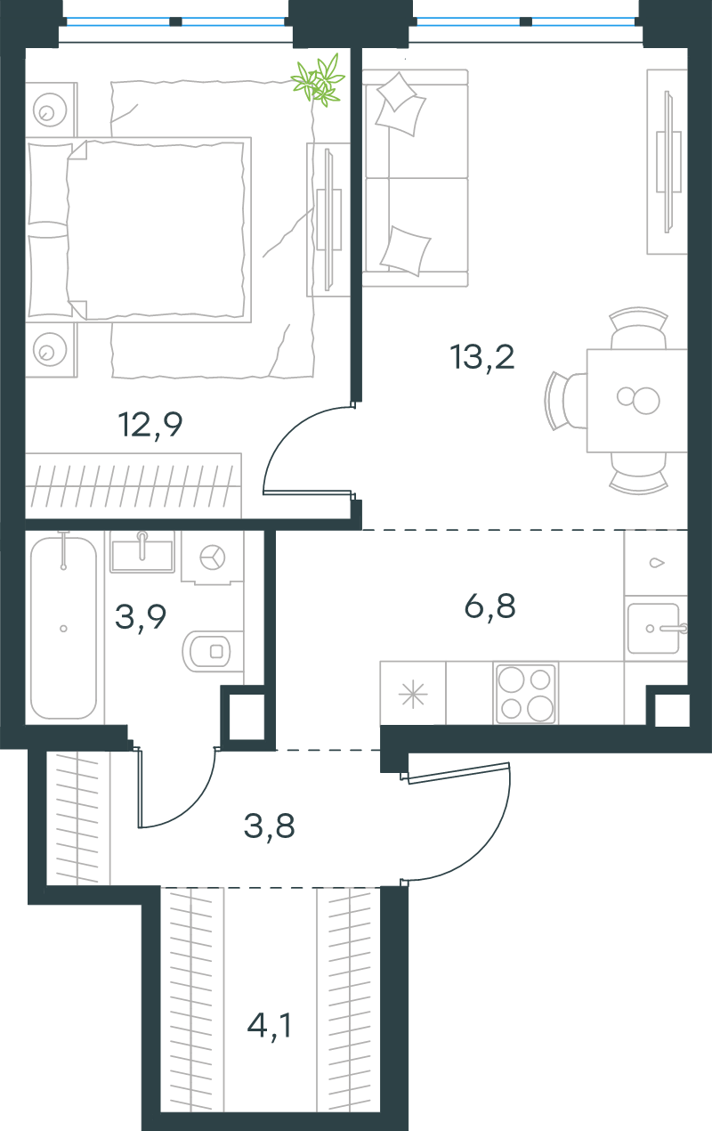 2 ккв (Евро) 44,7 м²