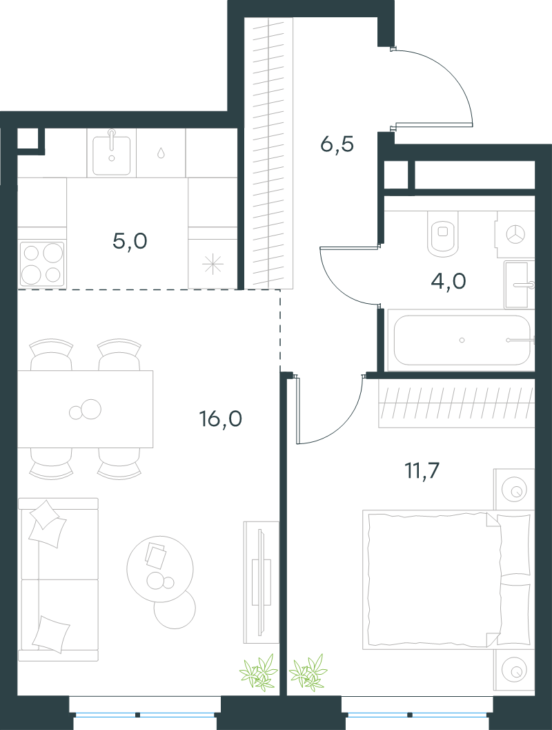 2 ккв (Евро) 43,2 м²