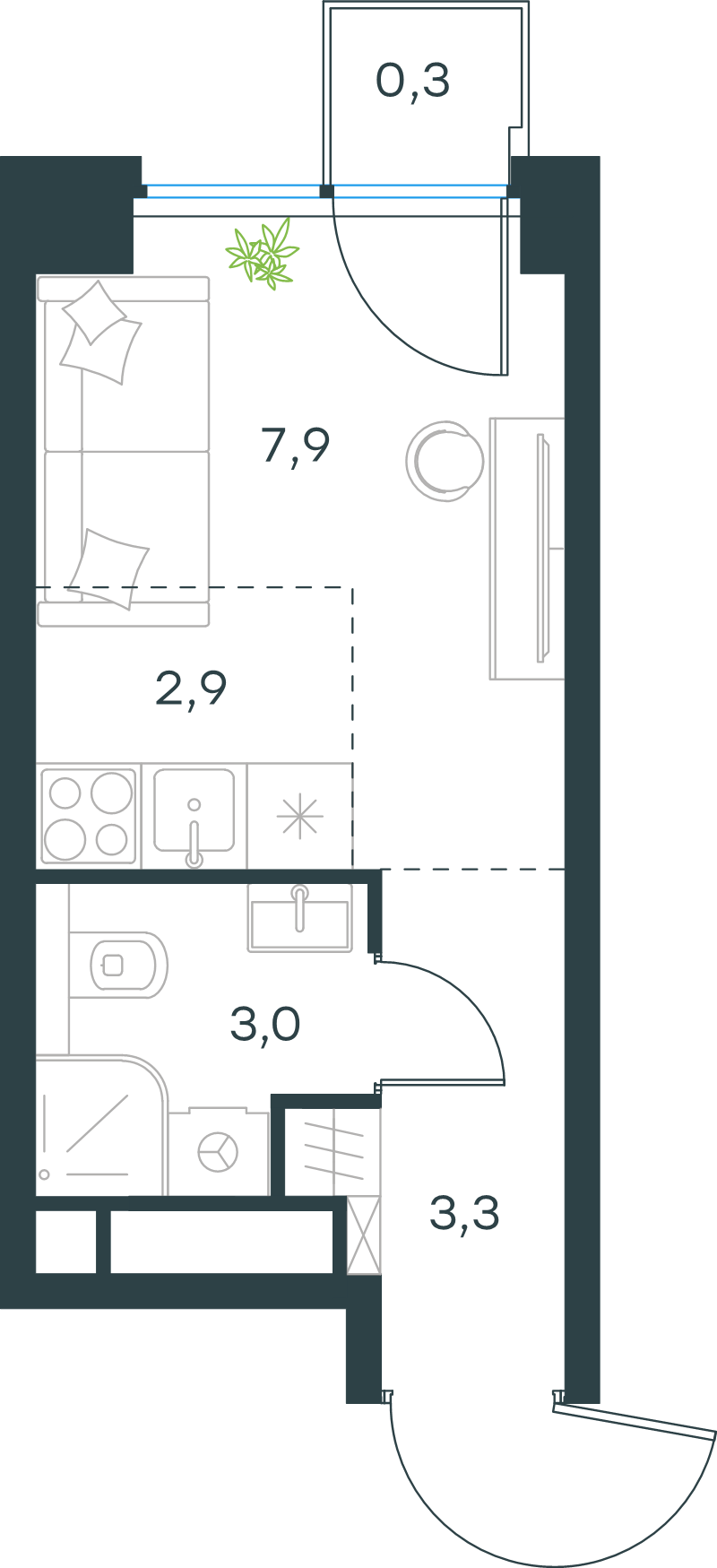 Студия 17,4 м²