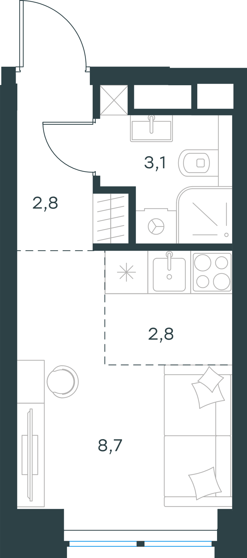 Студия 17,4 м²