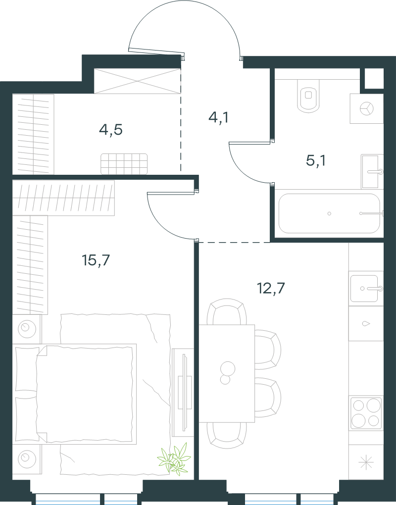1 ккв 42,1 м²