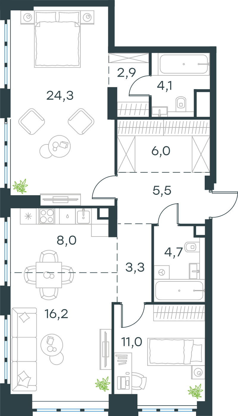 3 ккв (Евро) 86 м²