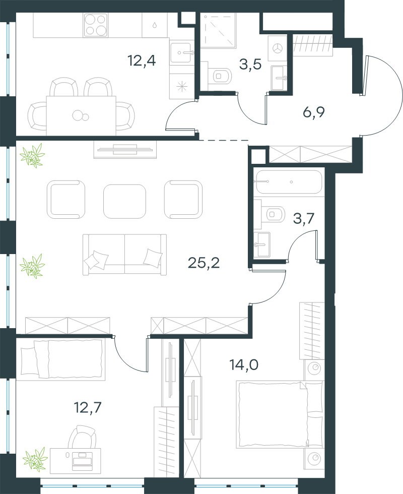 3 ккв 78,4 м²