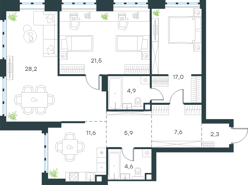3 ккв 103,6 м²