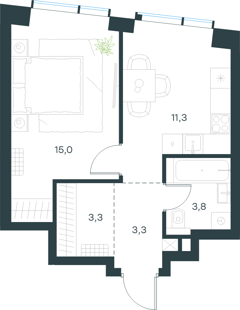 1 ккв 36,7 м²
