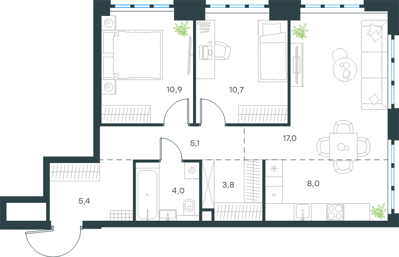 3 ккв (Евро) 64,9 м²