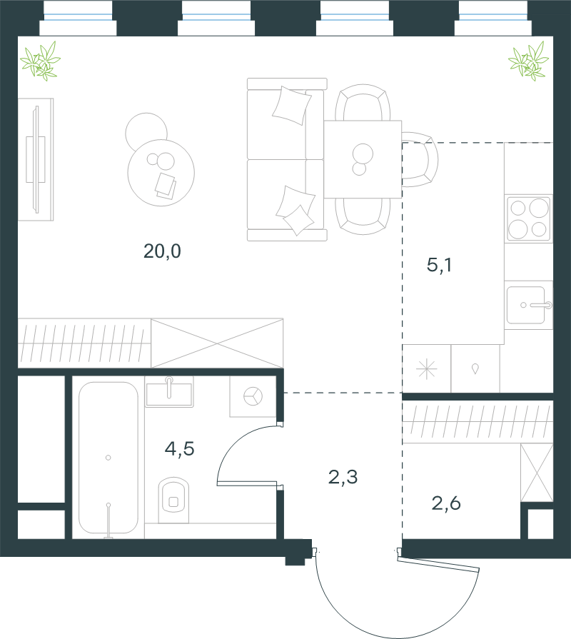 Студия 34,5 м²
