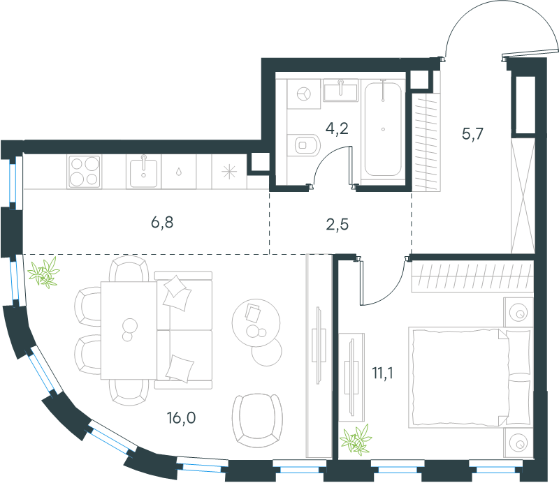 2 ккв (Евро) 46,3 м²