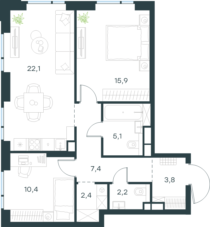 3 ккв (Евро) 69,3 м²