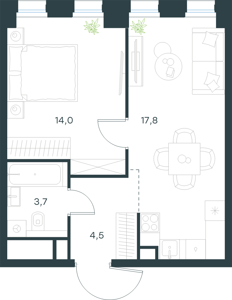 2 ккв (Евро) 40 м²