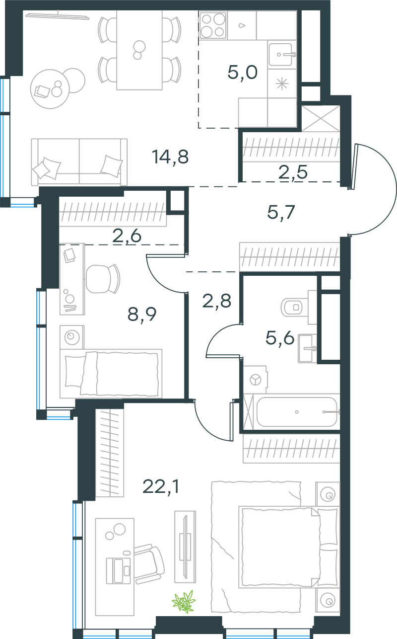 3 ккв (Евро) 70 м²