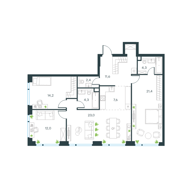 4 ккв (Евро) 103,6 м²