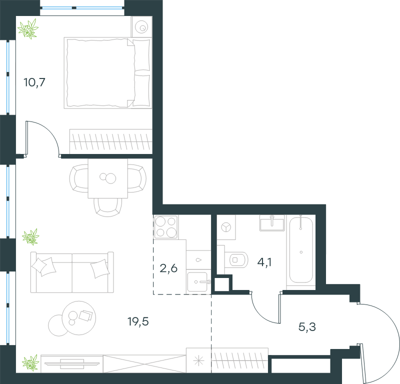 2 ккв (Евро) 42,2 м²