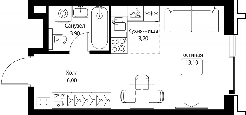 Студия 26,6 м²