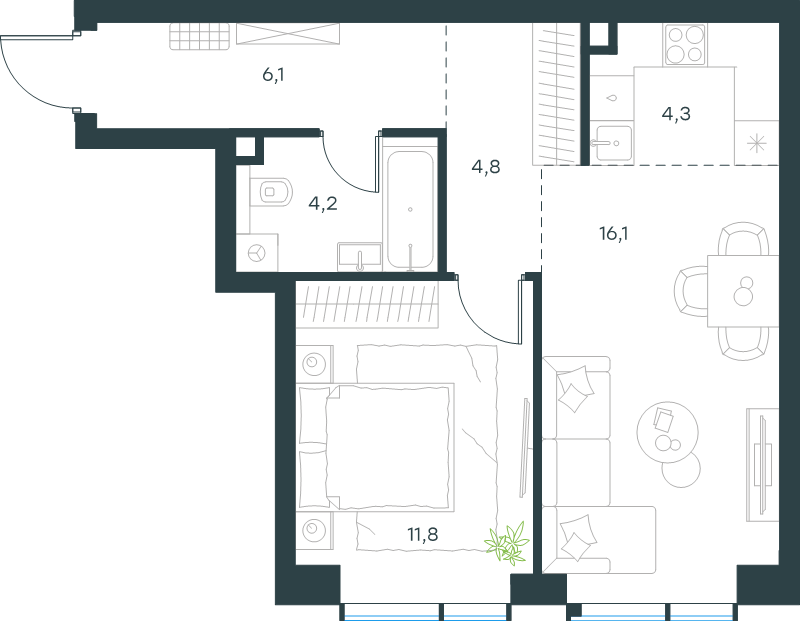 2 ккв (Евро) 47,3 м²