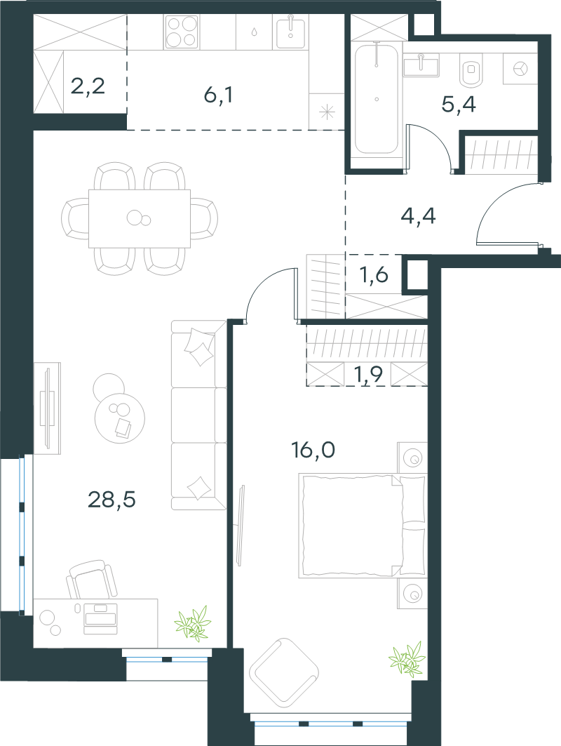 2 ккв (Евро) 66,1 м²