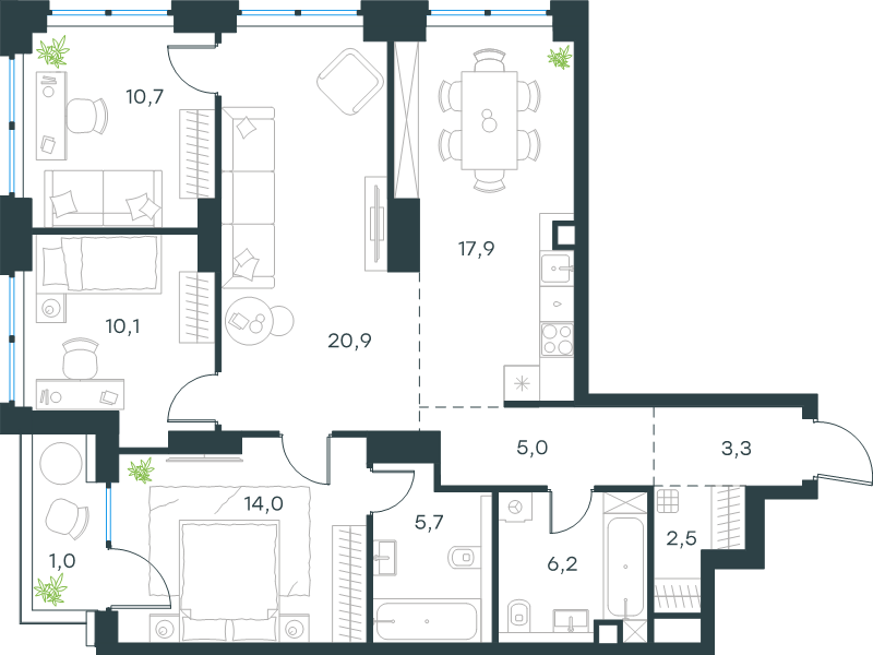 4 ккв (Евро) 97,3 м²