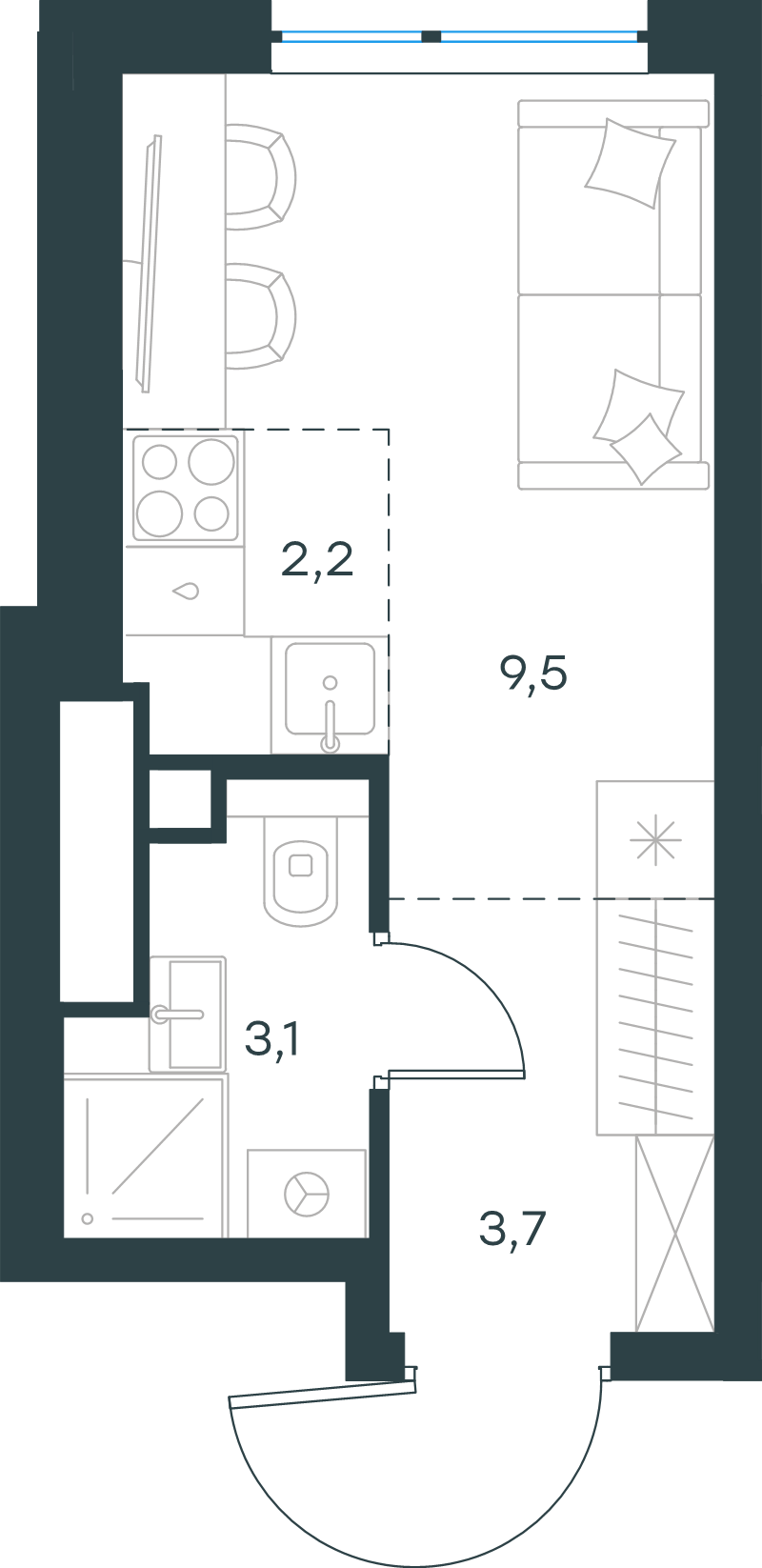 Студия 18,5 м²