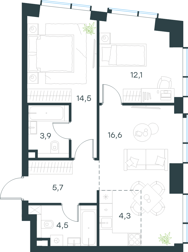 3 ккв (Евро) 61,6 м²