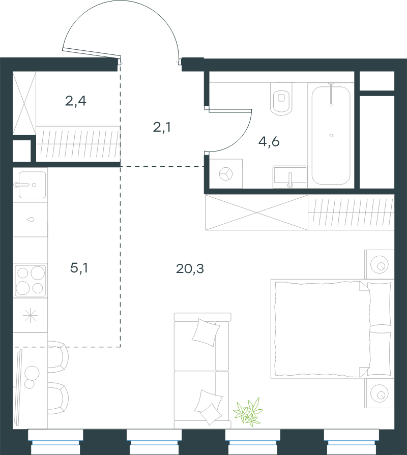 Студия 34,4 м²