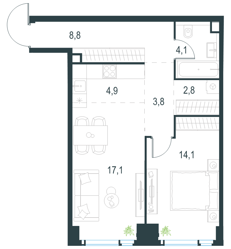 2 ккв (Евро) 55,5 м²