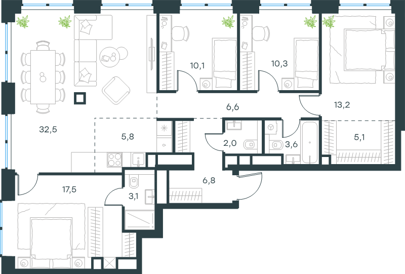 5 ккв (Евро) 116,6 м²