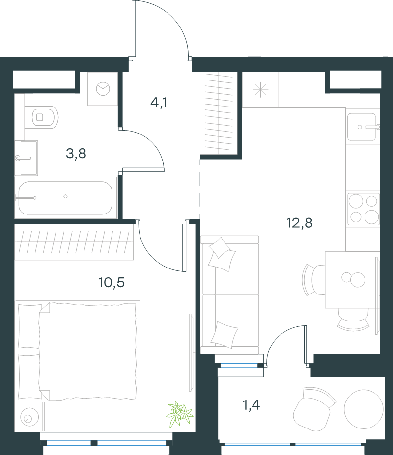 1 ккв 32,6 м²